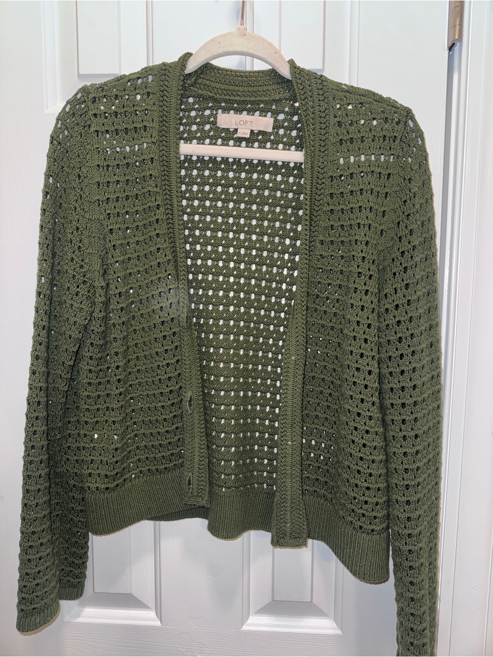 LOFT Olive Green Open-Weave Cardigan
